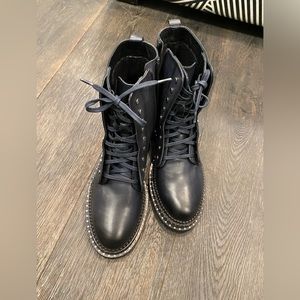 SOLD Black Leather Combat Boots with silver rivets size 10